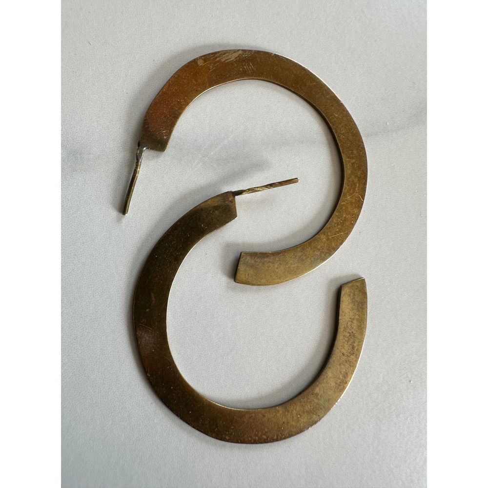 Vintage Brass Flat Wide C Hoop Earrings Antique Gold Tone Minimalist Geometric
